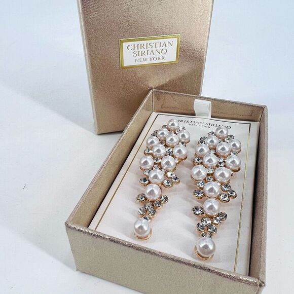 NIB Christian Siriano Faux Pearl Rhinestone Earrings‎ Prom Wedding Statement - Picture 1 of 6
